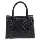 CHANEL V Stitch Hand Bag Patent Black Gold Tone CC Auth bs37752-3