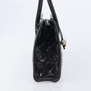 CHANEL V Stitch Hand Bag Patent Black Gold Tone CC Auth bs37752-5
