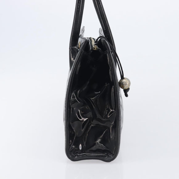 CHANEL V Stitch Hand Bag Patent Black Gold Tone CC Auth bs37752