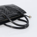 CHANEL V Stitch Hand Bag Patent Black Gold Tone CC Auth bs37752-7