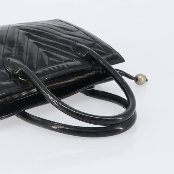 CHANEL V Stitch Hand Bag Patent Black Gold Tone CC Auth bs37752