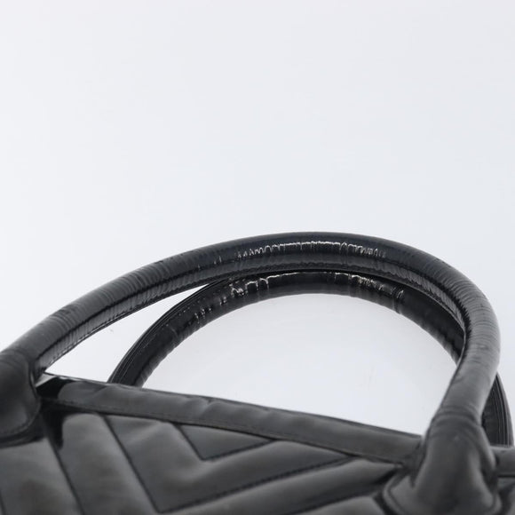 CHANEL V Stitch Hand Bag Patent Black Gold Tone CC Auth bs37752