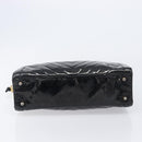 CHANEL V Stitch Hand Bag Patent Black Gold Tone CC Auth bs37752-9