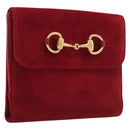 GUCCI Horsebit Bifold Wallet Suede Red Gold Tone 035 0959 1836 0 Auth bs37757-1