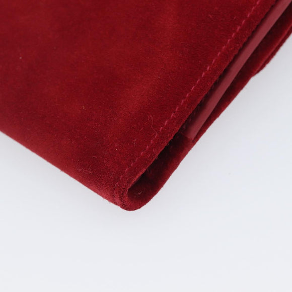 GUCCI Horsebit Bifold Wallet Suede Red Gold Tone 035 0959 1836 0 Auth bs37757