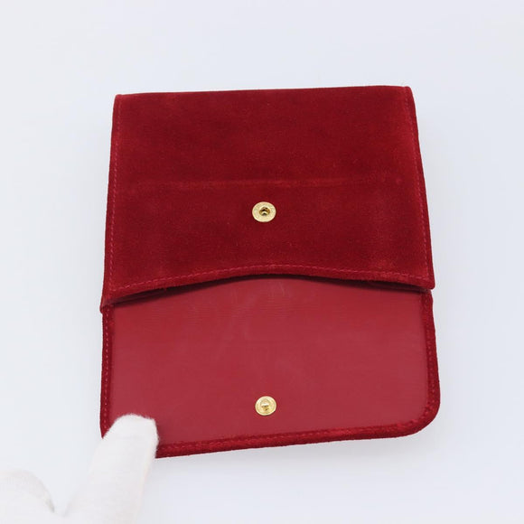 GUCCI Horsebit Bifold Wallet Suede Red Gold Tone 035 0959 1836 0 Auth bs37757
