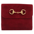 GUCCI Horsebit Bifold Wallet Suede Red Gold Tone 035 0959 1836 0 Auth bs37757-2