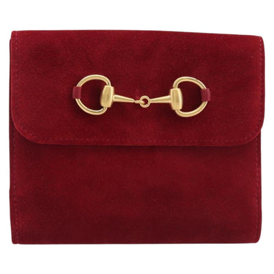 GUCCI Horsebit Bifold Wallet Suede Red Gold Tone 035 0959 1836 0 Auth bs37757 - 0
