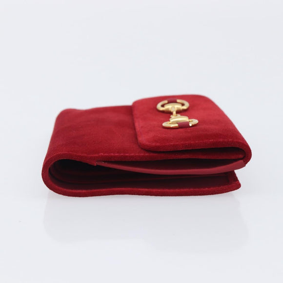 GUCCI Horsebit Bifold Wallet Suede Red Gold Tone 035 0959 1836 0 Auth bs37757