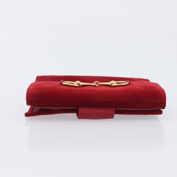 GUCCI Horsebit Bifold Wallet Suede Red Gold Tone 035 0959 1836 0 Auth bs37757