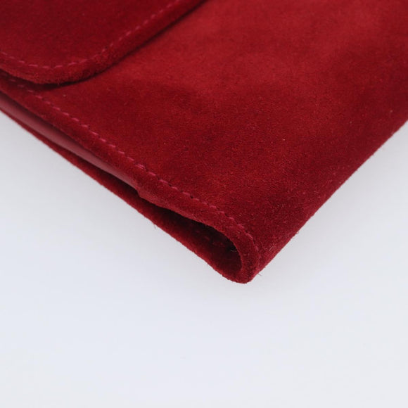 GUCCI Horsebit Bifold Wallet Suede Red Gold Tone 035 0959 1836 0 Auth bs37757