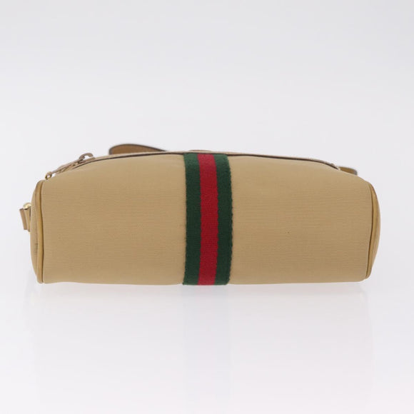 GUCCI Web Sherry Line Shoulder Bag Canvas Beige Gold Tone 010 378 Auth bs37760