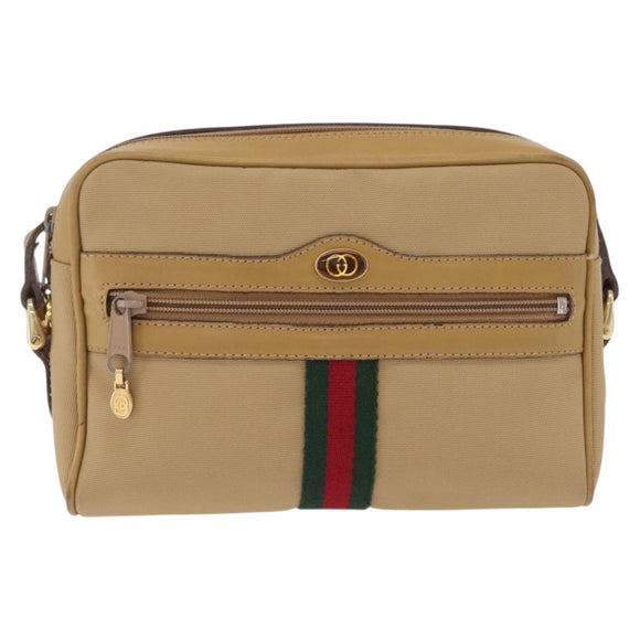 GUCCI Web Sherry Line Shoulder Bag Canvas Beige Gold Tone 010 378 Auth bs37760