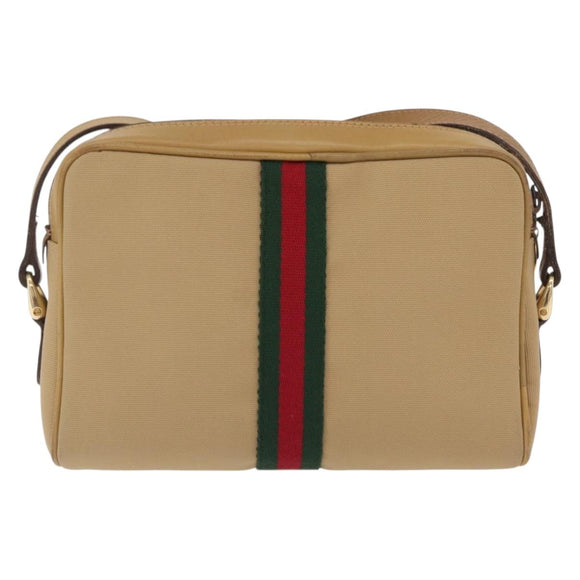 GUCCI Web Sherry Line Shoulder Bag Canvas Beige Gold Tone 010 378 Auth bs37760