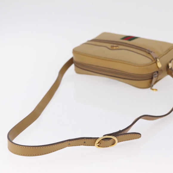 GUCCI Web Sherry Line Shoulder Bag Canvas Beige Gold Tone 010 378 Auth bs37760