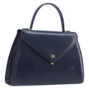 GIVENCHY Hand Bag Leather Navy Gold Tone Auth bs37763-1