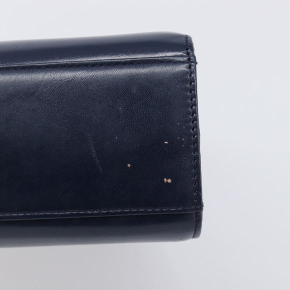 GIVENCHY Hand Bag Leather Navy Gold Tone Auth bs37763