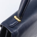 GIVENCHY Hand Bag Leather Navy Gold Tone Auth bs37763-15