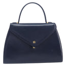 GIVENCHY Hand Bag Leather Navy Gold Tone Auth bs37763-2
