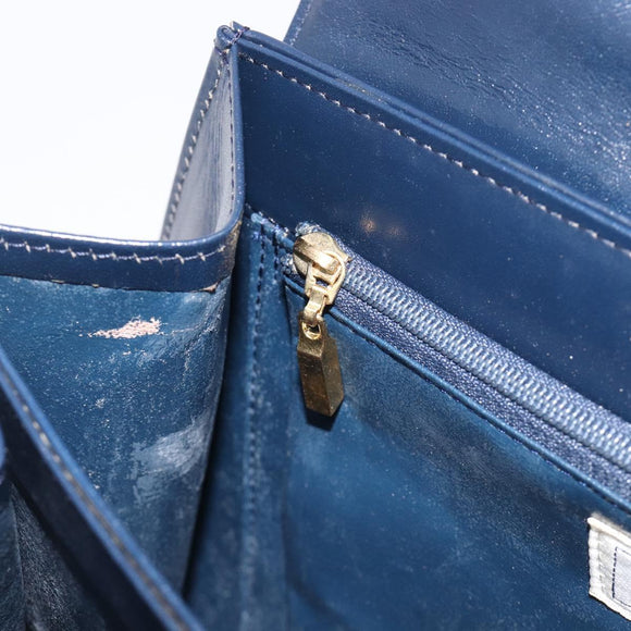 GIVENCHY Hand Bag Leather Navy Gold Tone Auth bs37763