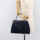 GIVENCHY Hand Bag Leather Navy Gold Tone Auth bs37763-26