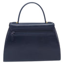 GIVENCHY Hand Bag Leather Navy Gold Tone Auth bs37763-3