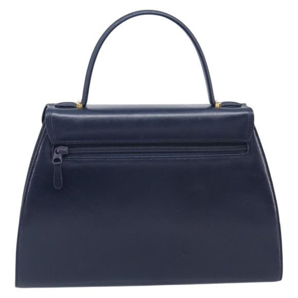 GIVENCHY Hand Bag Leather Navy Gold Tone Auth bs37763