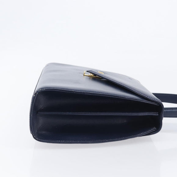 GIVENCHY Hand Bag Leather Navy Gold Tone Auth bs37763