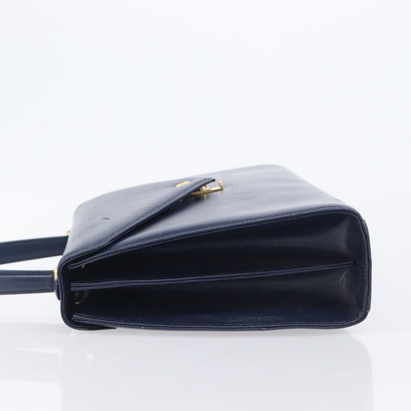 GIVENCHY Hand Bag Leather Navy Gold Tone Auth bs37763