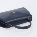 GIVENCHY Hand Bag Leather Navy Gold Tone Auth bs37763-6