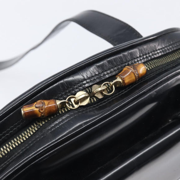 GUCCI Shoulder Bag Patent Black Gold Tone 001 118 1650 Auth bs37764