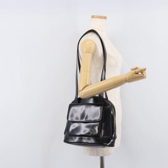 GUCCI Shoulder Bag Patent Black Gold Tone 001 118 1650 Auth bs37764