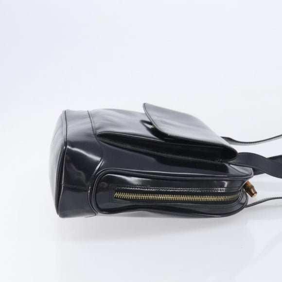 GUCCI Shoulder Bag Patent Black Gold Tone 001 118 1650 Auth bs37764