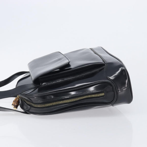 GUCCI Shoulder Bag Patent Black Gold Tone 001 118 1650 Auth bs37764