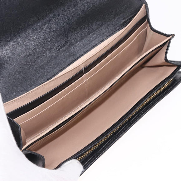 Chloe Indie Long Wallet Leather Black Gold Tone Auth bs37767
