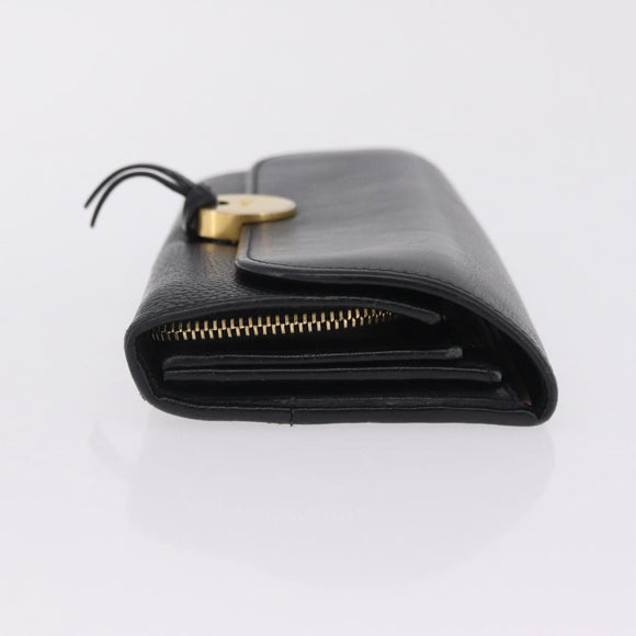 Chloe Indie Long Wallet Leather Black Gold Tone Auth bs37767