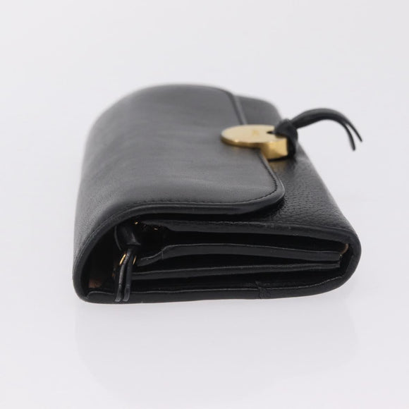 Chloe Indie Long Wallet Leather Black Gold Tone Auth bs37767