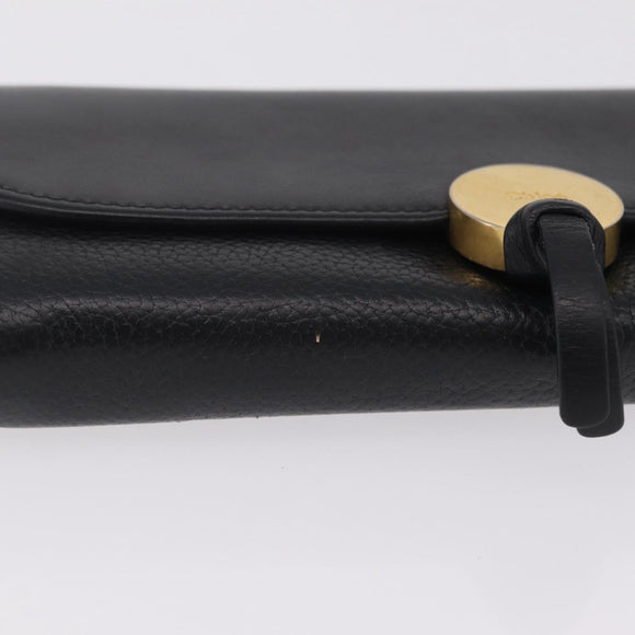 Chloe Indie Long Wallet Leather Black Gold Tone Auth bs37767
