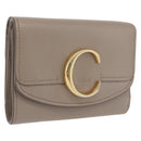 Chloe C Trifold Wallet Leather Beige Gold Tone Auth bs37768A-1