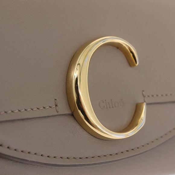 Chloe C Trifold Wallet Leather Beige Gold Tone Auth bs37768A