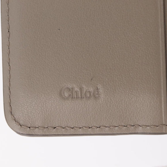 Chloe C Trifold Wallet Leather Beige Gold Tone Auth bs37768A