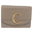 Chloe C Trifold Wallet Leather Beige Gold Tone Auth bs37768A-2