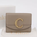 Chloe C Trifold Wallet Leather Beige Gold Tone Auth bs37768A-21