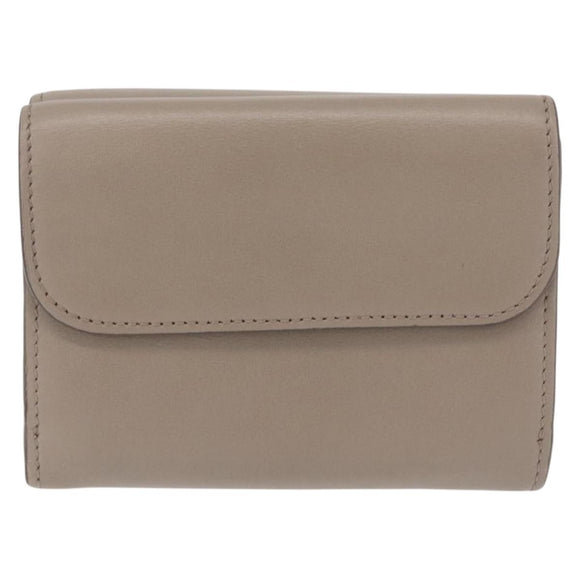 Chloe C Trifold Wallet Leather Beige Gold Tone Auth bs37768A