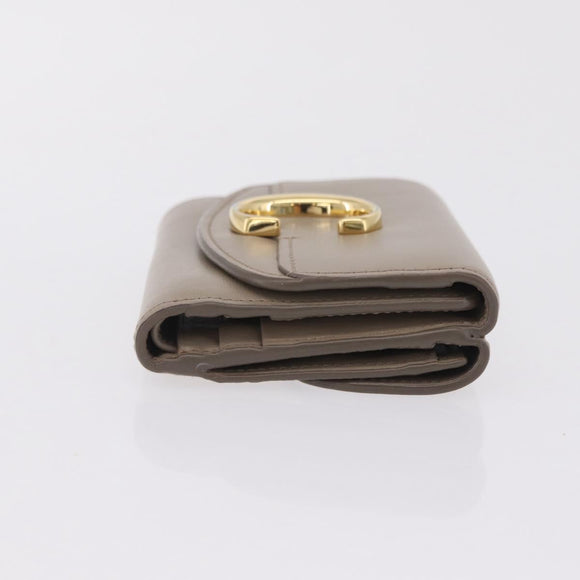 Chloe C Trifold Wallet Leather Beige Gold Tone Auth bs37768A