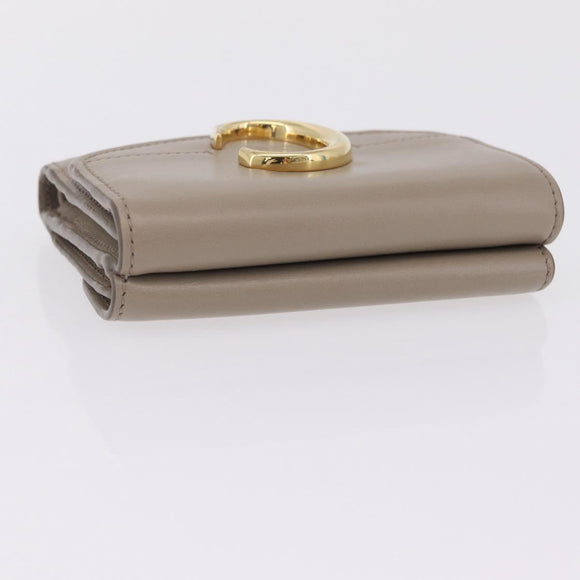 Chloe C Trifold Wallet Leather Beige Gold Tone Auth bs37768A