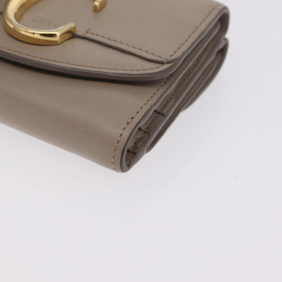 Chloe C Trifold Wallet Leather Beige Gold Tone Auth bs37768A
