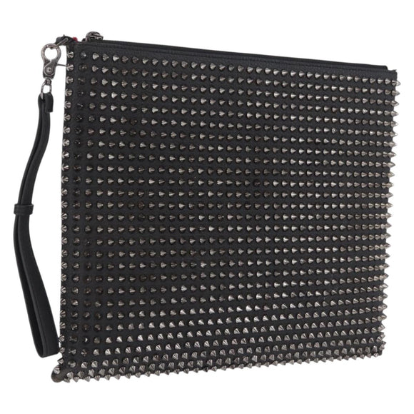 Christian Louboutin Clutch Bag Leather Black Silver Auth bs37769