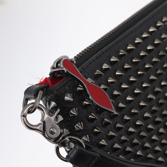 Christian Louboutin Clutch Bag Leather Black Silver Auth bs37769