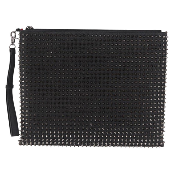 Christian Louboutin Clutch Bag Leather Black Silver Auth bs37769